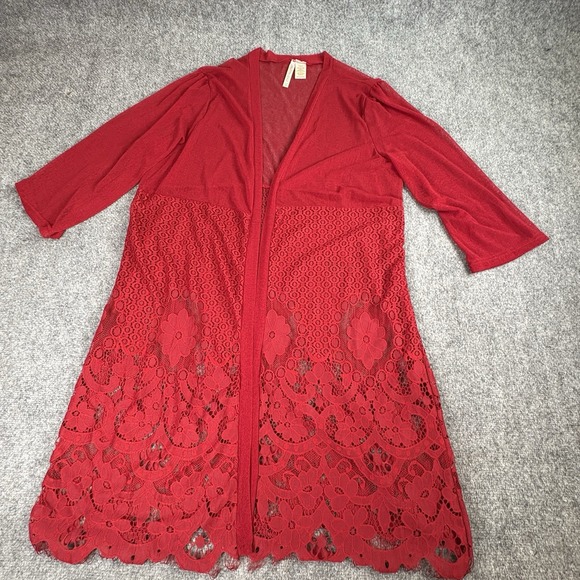 Forgotten Grace Duster Womens 3X Red Lace Sheer Boho Romantic Coquette Festival - Picture 6 of 12